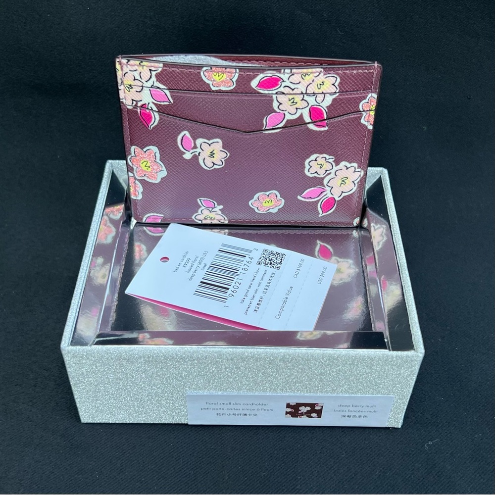 *SOLD* Kate Spade Boxed Cardholder Frosted Floral Deep Berry - Picture 2 of 4